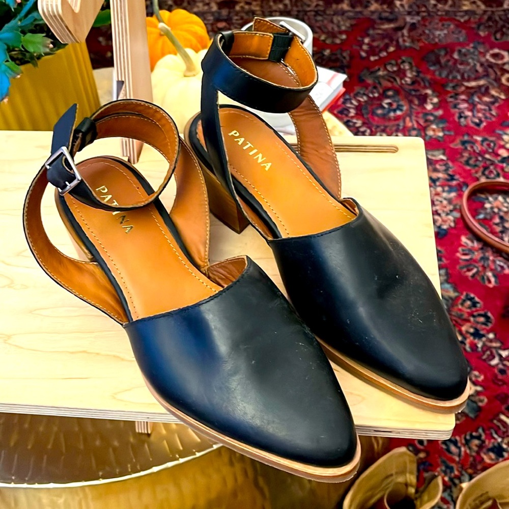 New never worn: black leather ankle wrap heels from Portland Leather (Patina).